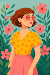 Imágen primaveral de chica con fondo de flores